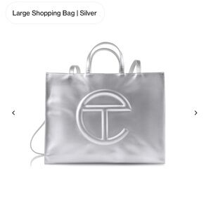 Telfar Metallic Silver Large Shopping Tote Bag + Purse Organizer